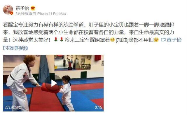 章子怡晒 4 岁女儿学跆拳道，躲闪灵敏，反应迅速！